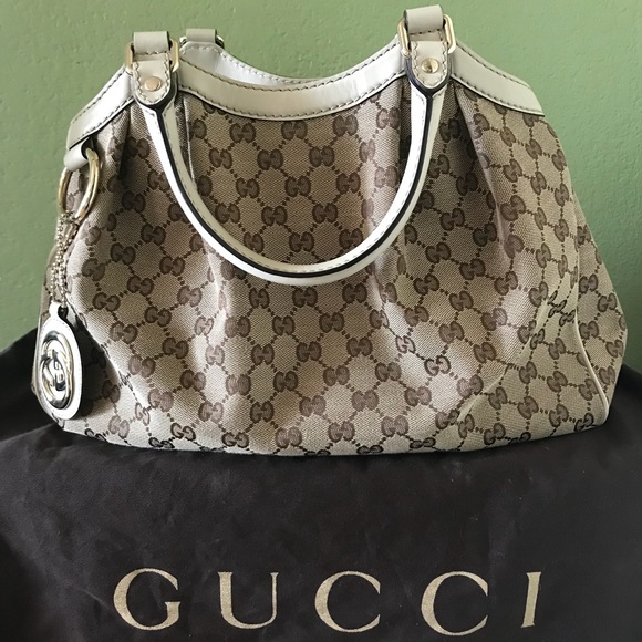 Gucci Handbags - Authentic Gucci Sukey white/brown canvas tote